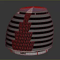 Modern Dome Shaped Building With Metallic Striped Exterior And Geometric Lattice Pattern