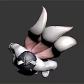 Anime Style Character With Cat Ears And Pink Fox Tail In White Shirt Black Pants