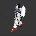 White Robot Figure With Red Feet Blue Chest And Swords Design