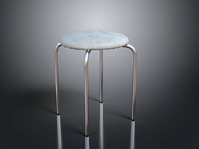 Modern Minimalist Furniture Stool With White Cushion And Metal Legs Design 3d model