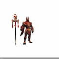 Man In Mythical Warrior Attire With Ornate Golden Red Armor And Gemstone Decorated Weapon