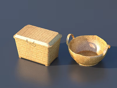 Handwoven Wicker Storage Box with Lid and Decorative Bowl for Home Use 3d model