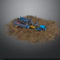Blue Dump Truck Loaded With Dirt Surrounded By Scattered Soil