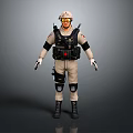 Detailed 3D Character Model In Beige Uniform With Black Gear Helmet Goggles And Red Chest Logo