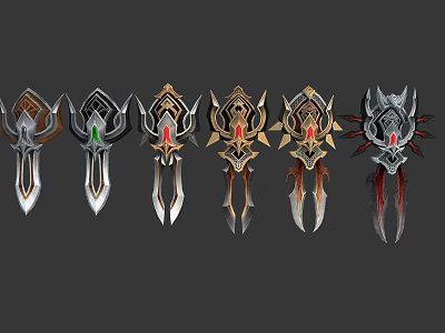 Ornate Decorative Weapons With Various Designs Gemstone Accents And Spiked Details 3d model
