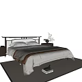 Modern Double Bed Setup With Bedside Nightstand Table Lamp Area Rug And Quilt 3d model