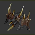 Intricate Sharp Spiked Decorative Helmet With Metallic Structure And Red Gold Accents