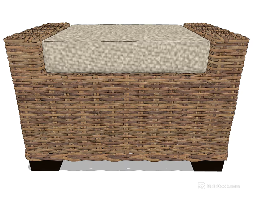 Elegant Rattan Sofa Bench With Neutral Cushion And Black Legs 3d model 