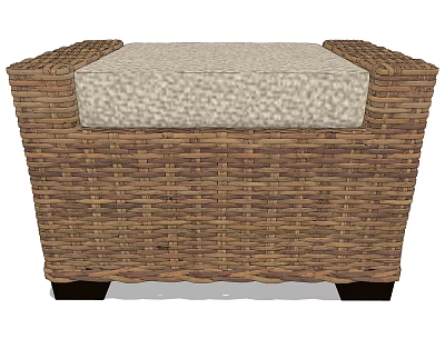 Elegant Rattan Sofa Bench With Neutral Cushion And Black Legs 3d model