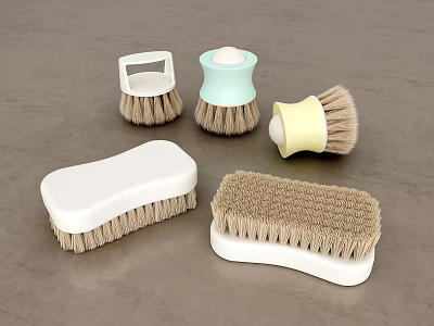 Bathroom Accessories Cleaning Brushes with Pastel Colored Handles and Soft Bristles 3d model