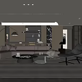 Modern Living Room Interior With Leather Sofa Coffee Table Floor Lamp And Wall Shelves