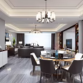 Modern Living Dining Room Interior Design With Chandelier TV Sofa Coffee Table And Dining Chairs
