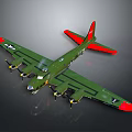 Detailed Green Military Airplane Model With Red Wings Tail And White Star Emblem