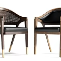 Modern Single Chair With Wooden Frame Woven And Leather Backrest And Golden Legs