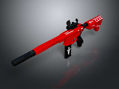 Red Assault Rifle with Black Scope Tactical Grip Magazine and White Graphics 3d model