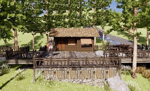 Modern Post Station Forest Mountain Park Landscape Forest Tree House Wooden House Rest Post Station Overhead Wooden Plank Road Viewing Wooden Platform 3d model