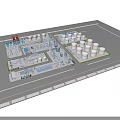 Industrial Equipment Setup With Red Valves Pipelines Platform And Storage Tanks