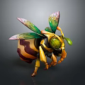 Colorful Winged Bee With Yellow Black Striped Body Green Eyes Artistic Design