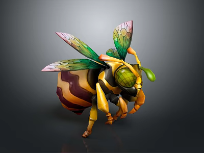 Colorful Winged Bee With Yellow Black Striped Body Green Eyes Artistic Design 3d model