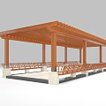 Modern Landscape Pavilion with Wooden Structure Dark Roof Circular Design and Benches