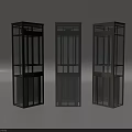 Three Modern Glass Elevators With Metal Frames And Glass Doors 3d model