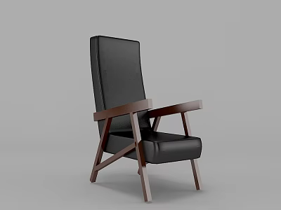 Modern Black Lounge Chair with Wooden Frame Minimalist Design for Living Room 3d model