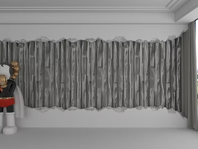 Gray Wave Textured Background Wall In Modern Minimalist Interior Space 3d model