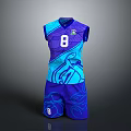 Blue Sleeveless Athletic Uniform With Number 8 And Patterned Shorts 3d model