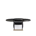 Modern Round Dining Table With Black Tabletop Rotating Turntable And White Cabinet Base 3d model