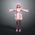 Anime Girl With Pink Hair In Pink Coat White Dress Purple Stockings And Pink Shoes