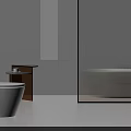 Modern White Toilet Design With Wooden Side Table In Minimalist Bathroom Interior
