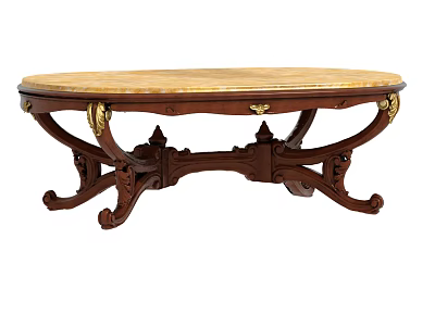 Classic Carved Wooden Coffee Table With Marble Top And Gold Decorative Accents 3d model