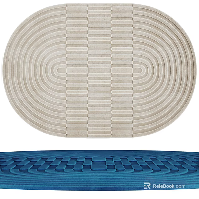 Stylish Rugs with Light Beige Circular Stripe and Blue Geometric Grid Patterns 3d model 