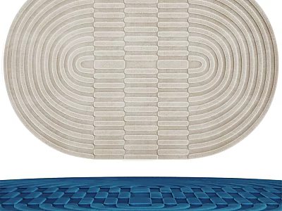 Stylish Rugs with Light Beige Circular Stripe and Blue Geometric Grid Patterns 3d model