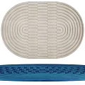Stylish Rugs with Light Beige Circular Stripe and Blue Geometric Grid Patterns