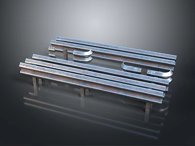 Shiny Metal Construction Components Featuring Parallel Steel Rails Curved Connectors And Reflective Surface 3d model