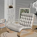 Elegant Interior Design With White Rocking Chair Wooden Frame Beige Cushion Feather Lamp And Artwork