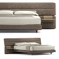 Modern Double Bed With Brown Upholstered Headboard Side Nightstands And White Pillows