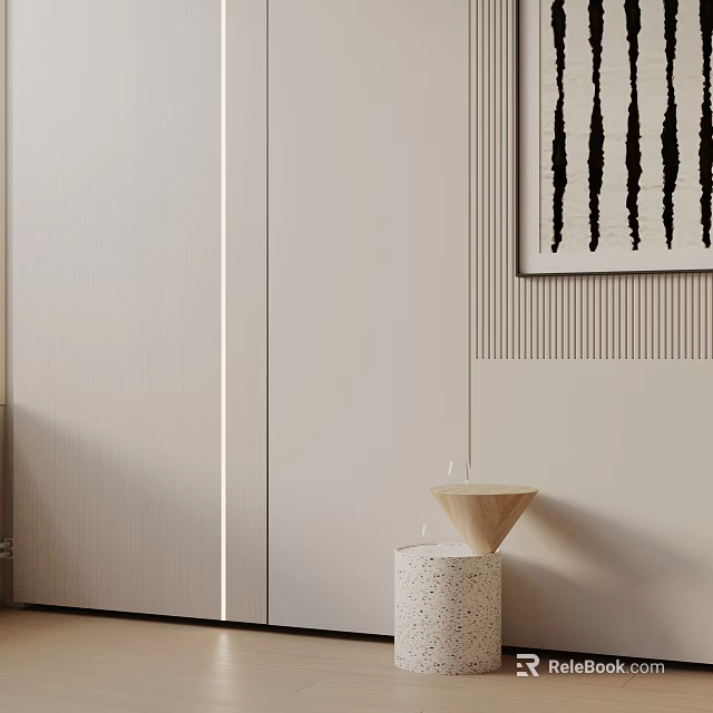 Modern Conical Side Table With Textured Base And Vertical Striped Wall Art Decor 3d model