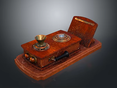 Vintage Wooden Computer Device With Brass Components And Mechanical Design 3d model