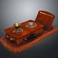 Vintage Wooden Computer Device With Brass Components And Mechanical Design