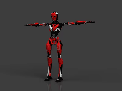 Red And Black Smart Robot Standing With Outstretched Arms And Mechanical Design 3d model