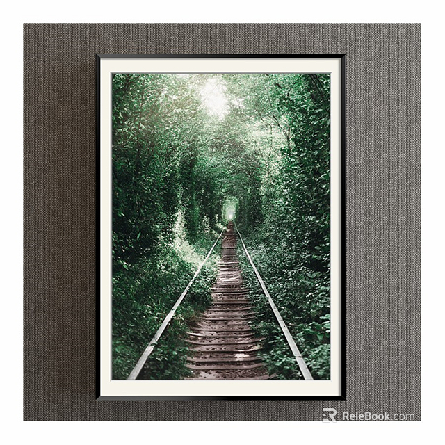 Scenic Landscape Painting Featuring Lush Green Vegetation Tunnel Railway Track And Sunlight Through Leaves 3d model 