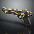 Futuristic Black And Yellow Pistol With Circular Component And Metallic Patterns 3d model