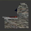 Stone Fireplace With Red Flames And Blue Top Cover On Stone Base Platform 3d model