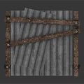Rustic Wooden Decorative Panel Structure With Vertical Slats And Metal Brackets