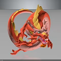 Red Yellow Mythical Dragon with Flaming Accents Sharp Claws and Dynamic 3D Render Design