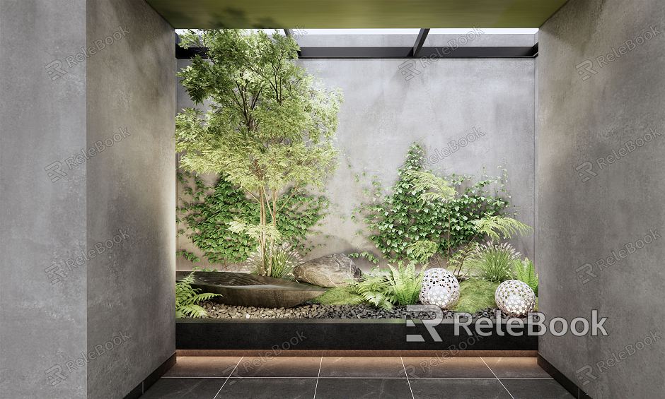 Modern landscape sketch Courtyard sketch Indoor landscape sketch Plant landscape Green plant Pteridophyte Plant heap Parthenocissus model