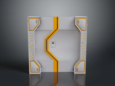 Futuristic White Platform Structure With Yellow Accent Stripe And Symmetric Panels 3d model