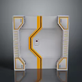 Futuristic White Platform Structure With Yellow Accent Stripe And Symmetric Panels